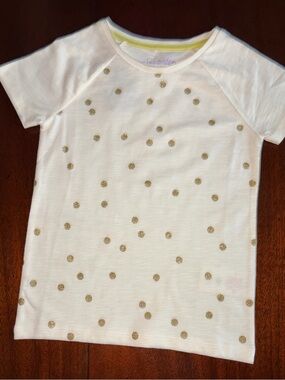 Mini Boden White Tee with Gold Polka Dots